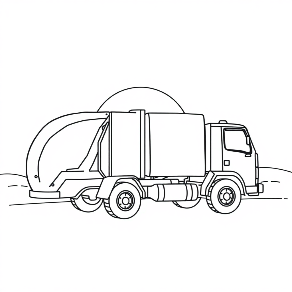 Garbage Truck At Sunset Coloring Page
