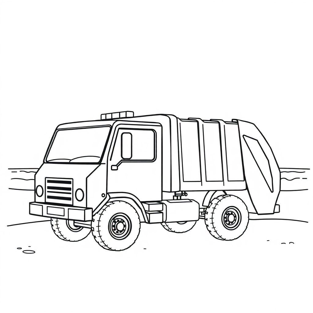 Garbage Truck On Beach Coloring Page