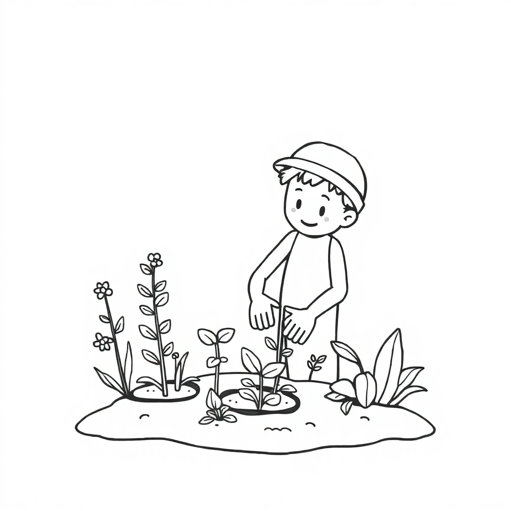 Gardener Planting In Space Coloring Page
