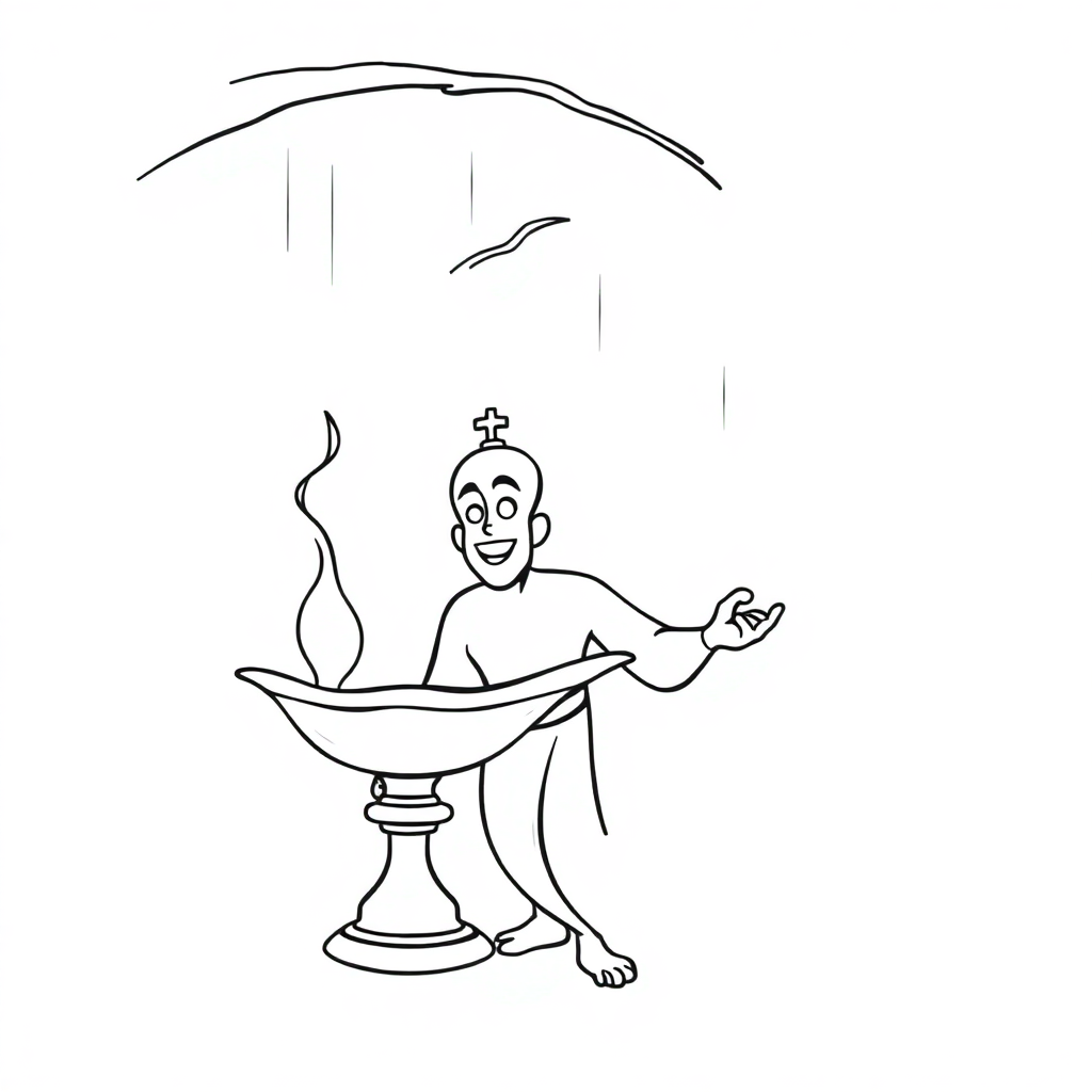 Genie From Lamp In Rain Coloring Page