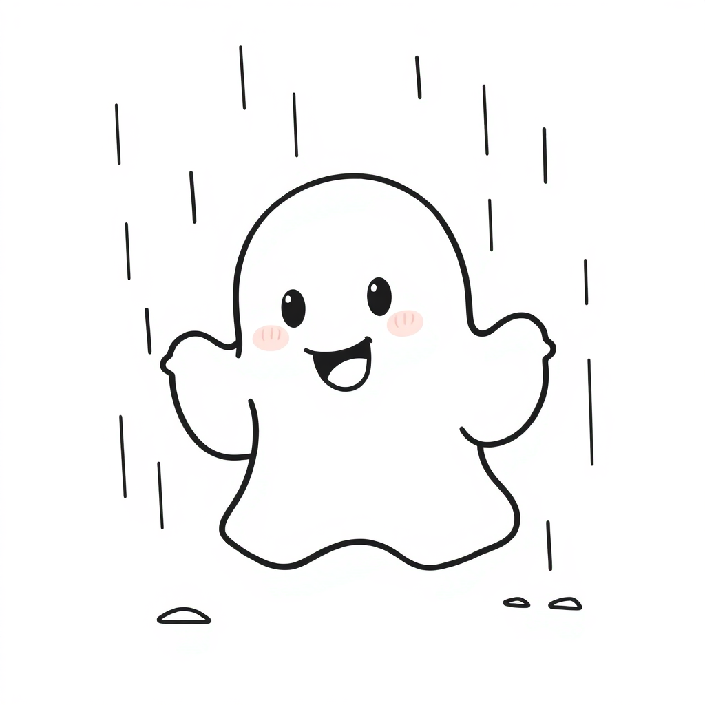 Ghost Friendly In Rain Coloring Page
