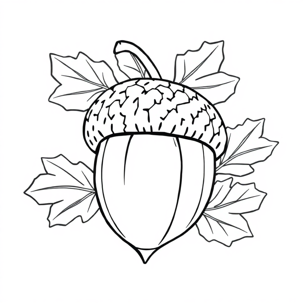 Giant Acorn And Oak Leaves Coloring Page