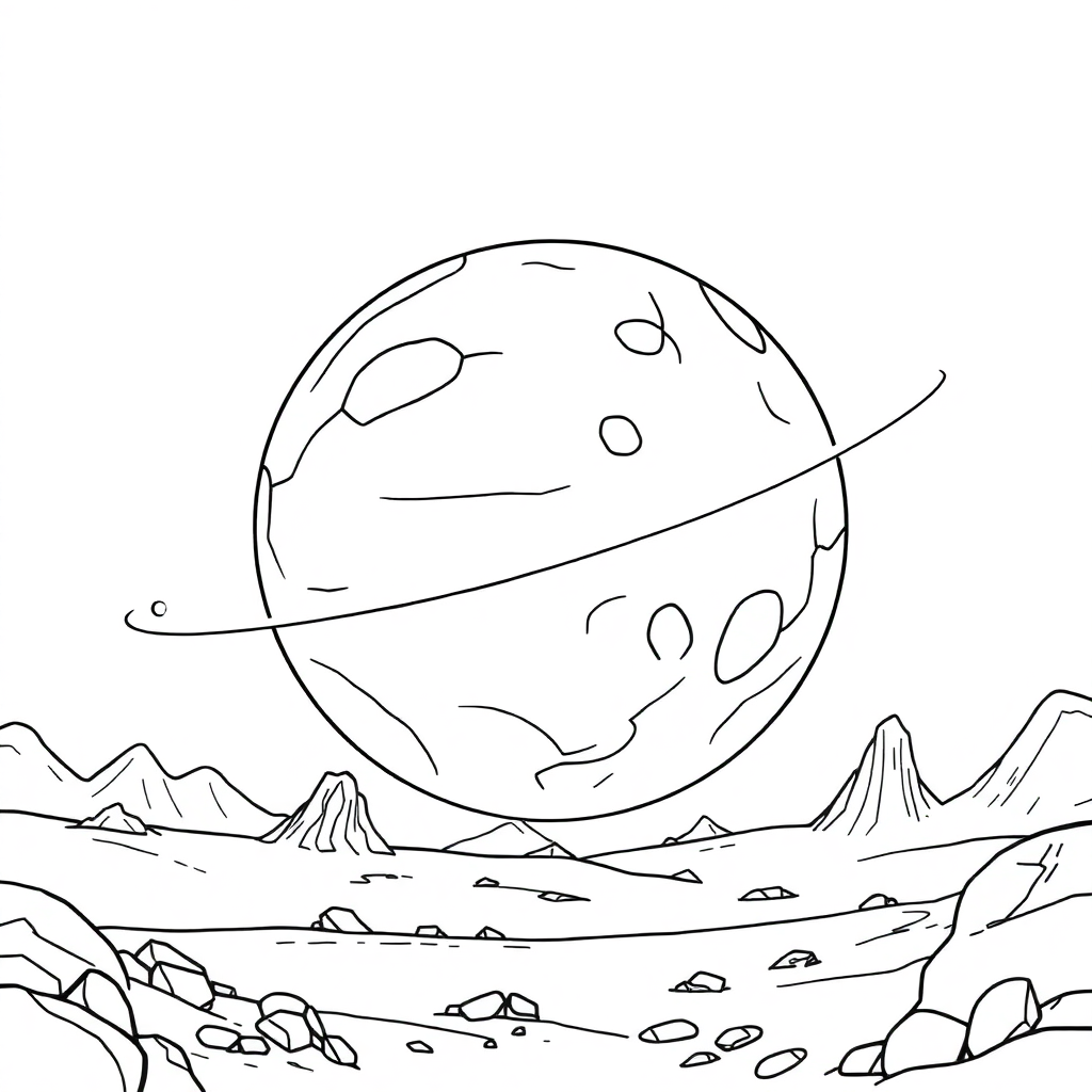Giant Alien Planet Landscape Coloring Page