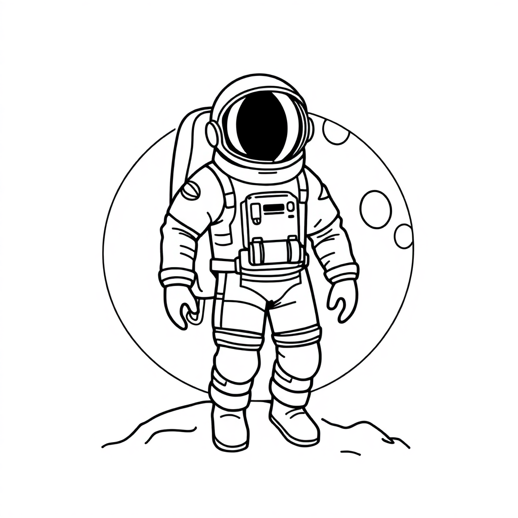 Giant Astronaut On Moon Coloring Page