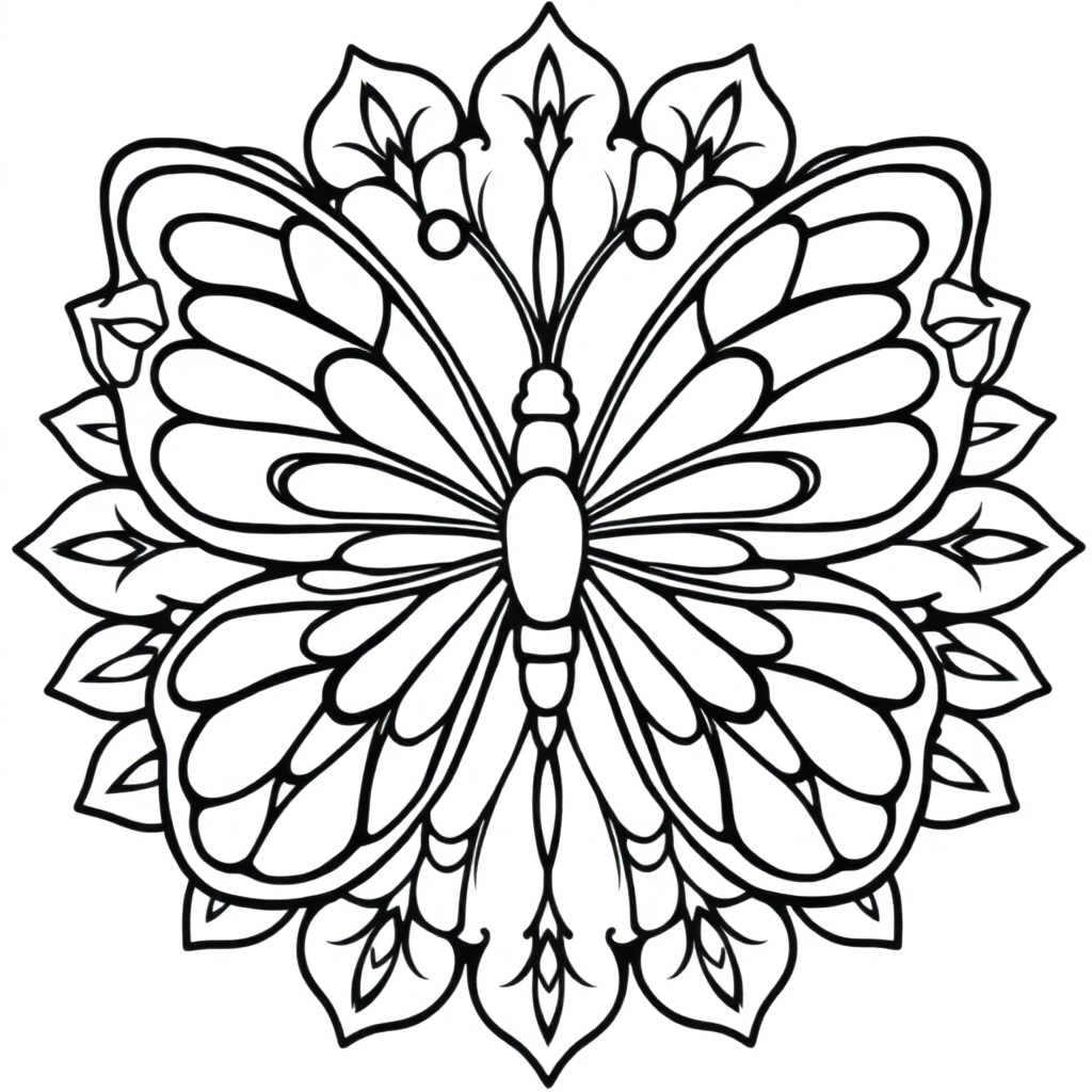 Giant Butterfly Mandala Coloring Page