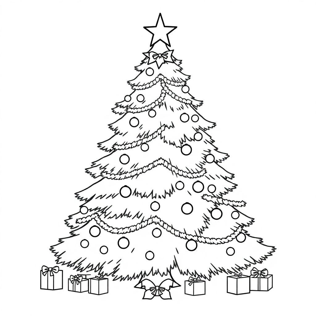Giant Christmas Tree Decorated Coloring Page