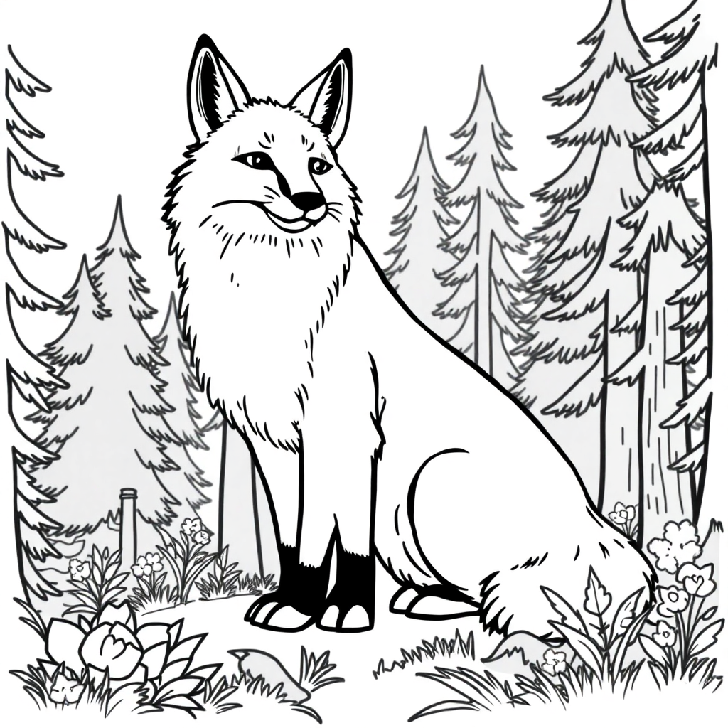 Giant Fox In Forest Coloring Page