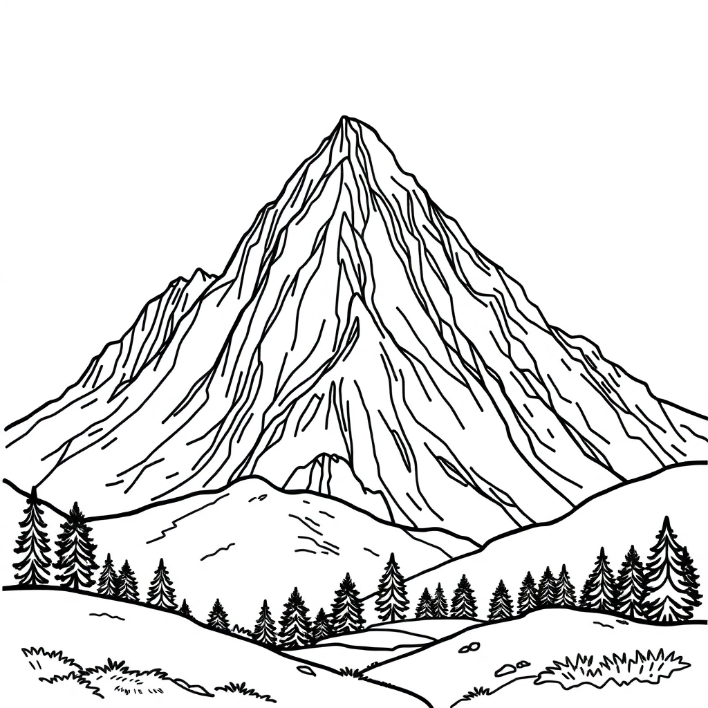 Giant Mountain Landscape Coloring Page