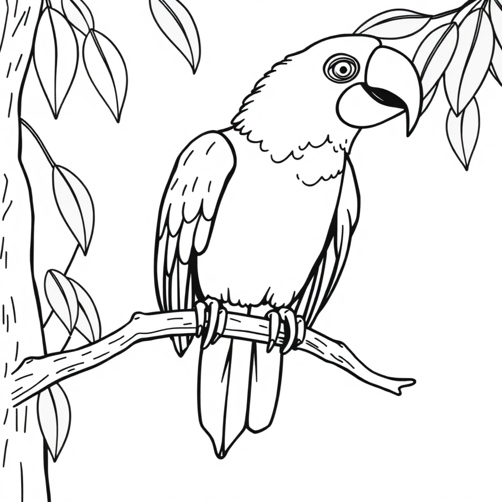 Giant Parrot On Branch Coloring Page
