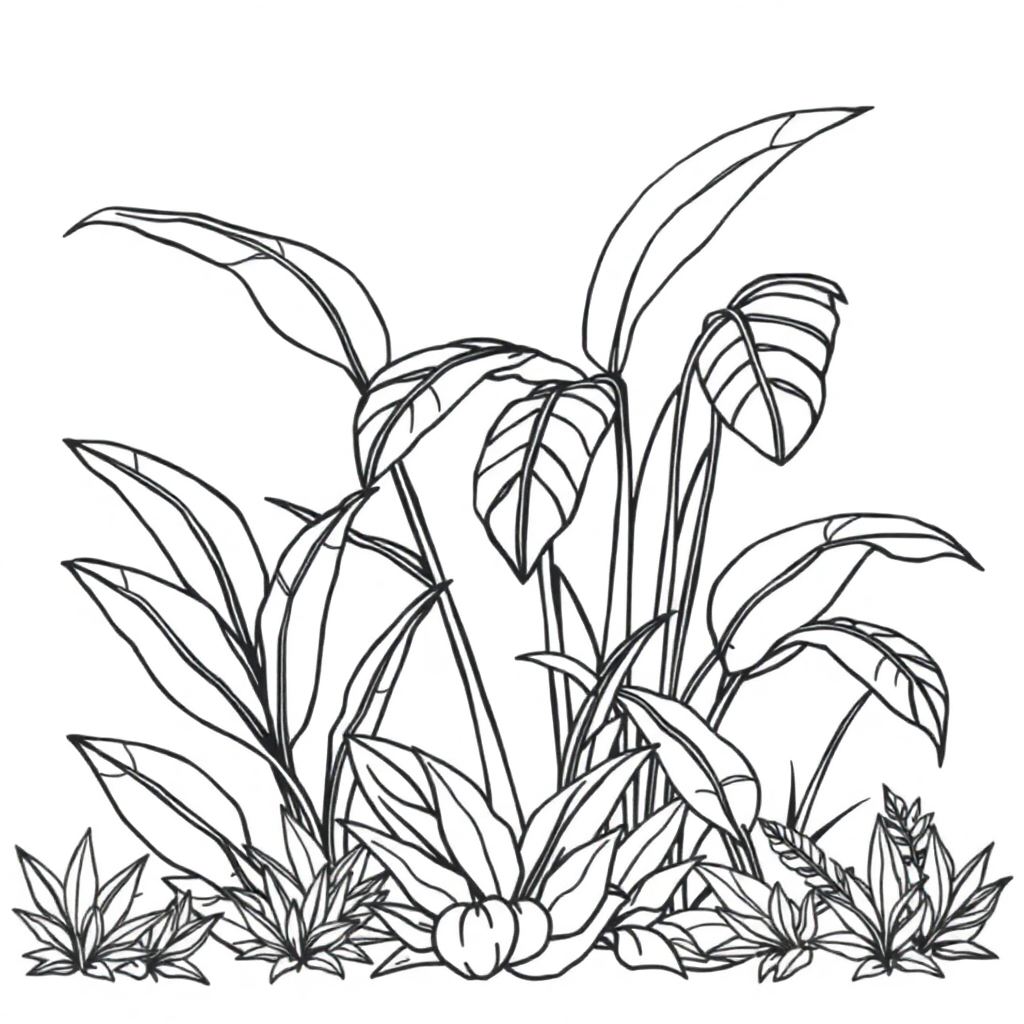 Giant Rainforest Plants Coloring Page