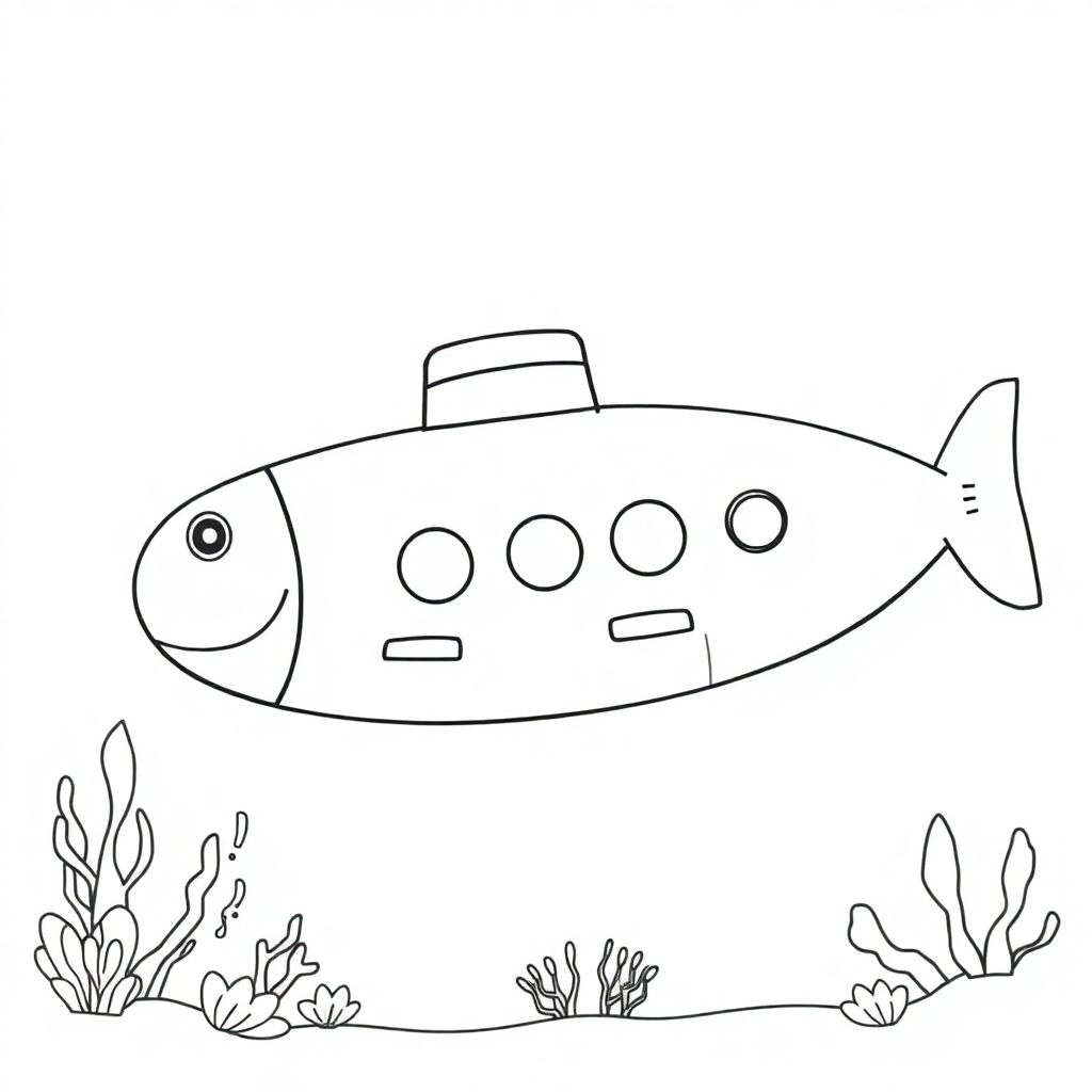 Giant Submarine Underwater Coloring Page