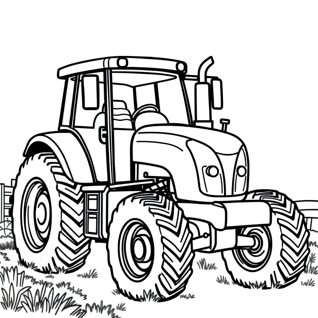 Giant Tractor On Farm Coloring Page