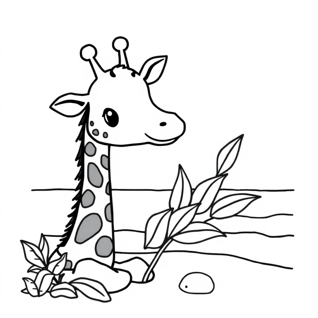 Giraffe Eating Leaves On Beach Coloring Page