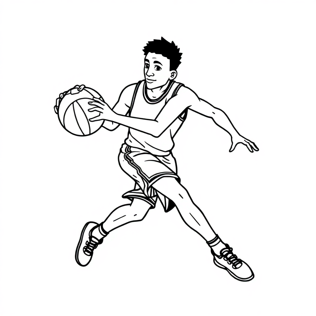 Graceful Basketball Player Coloring Page