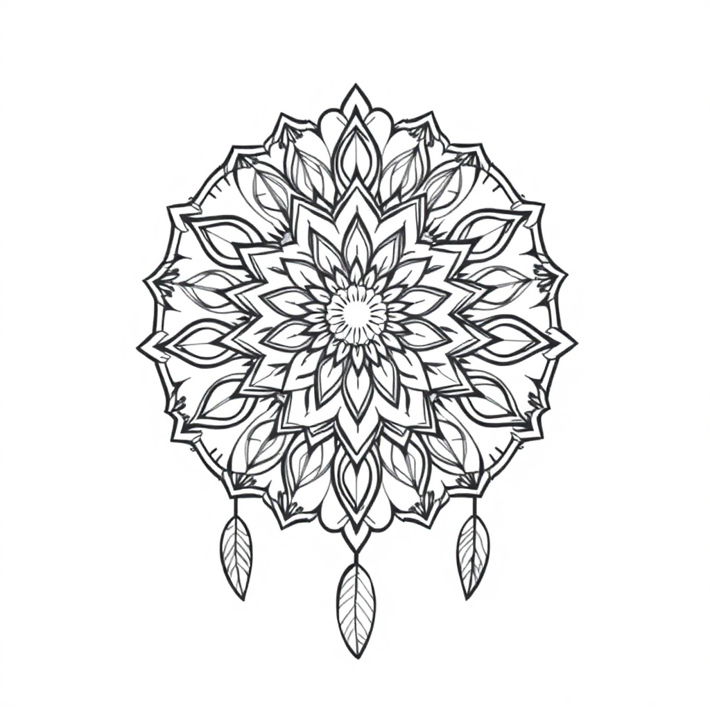 Graceful Dreamcatcher Mandala Coloring Page