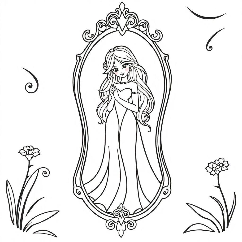 Graceful Enchanted Mirror Coloring Page