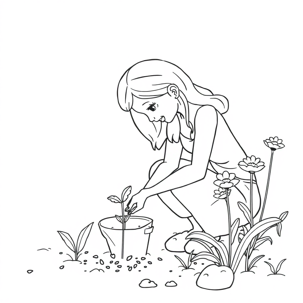 Graceful Gardener Planting Coloring Page