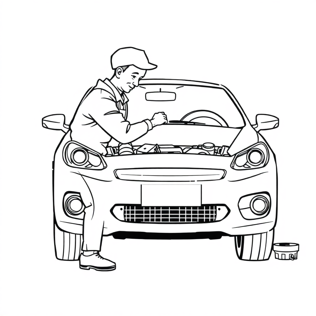 Printable Graceful Mechanic Fixing Car Coloring Page