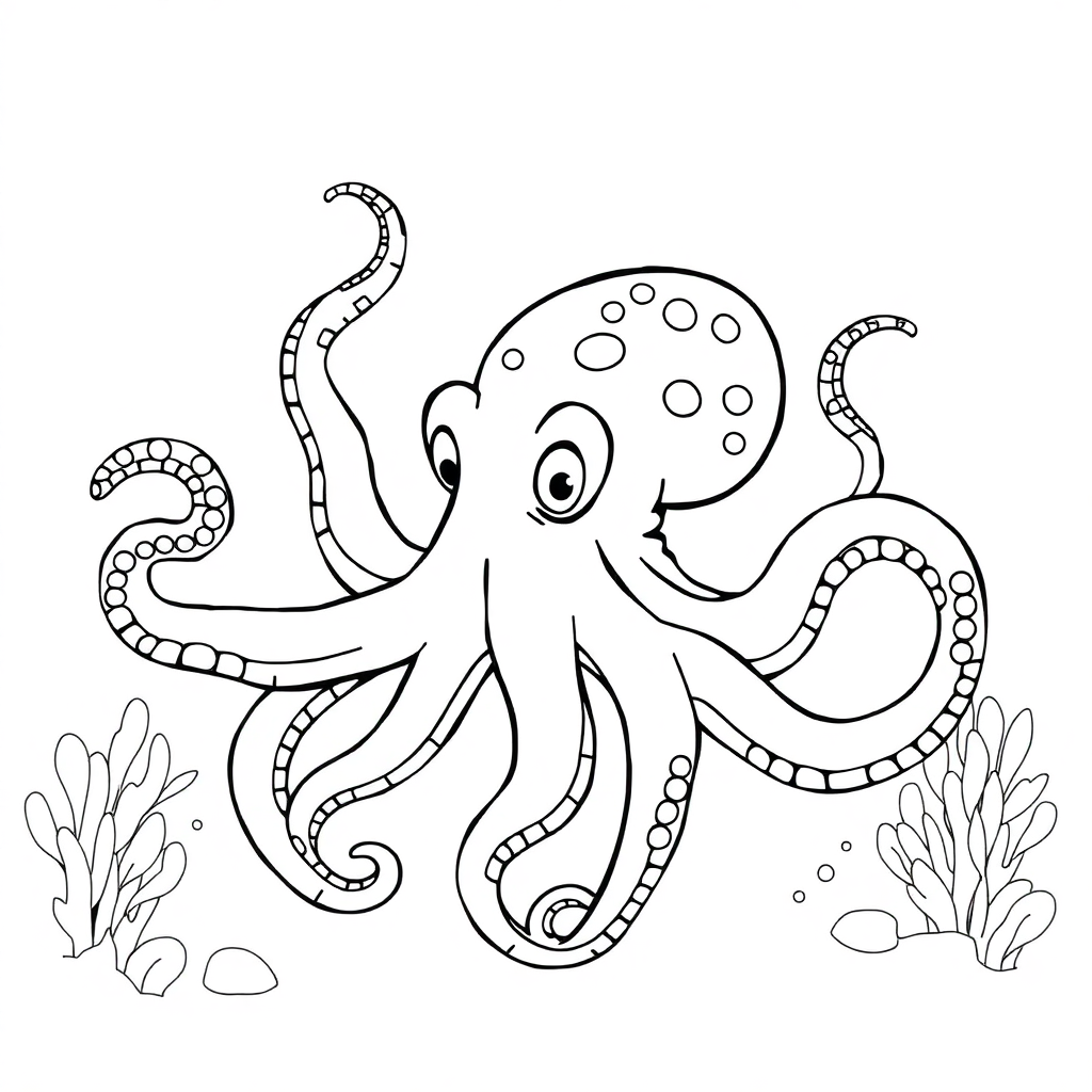Graceful Octopus Underwater Coloring Page