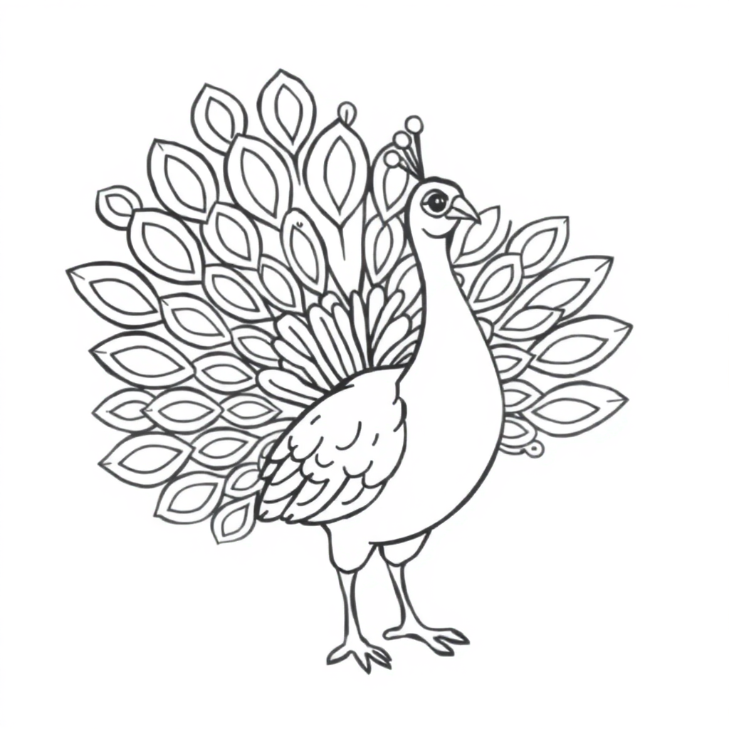 Graceful Peacock With Feathers Spread Coloring Page