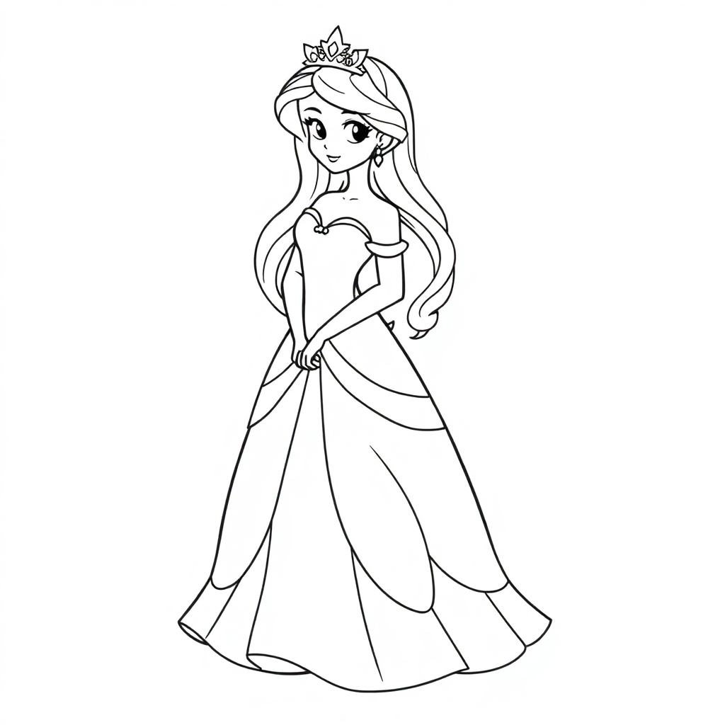 Graceful Princess In Dress Coloring Page