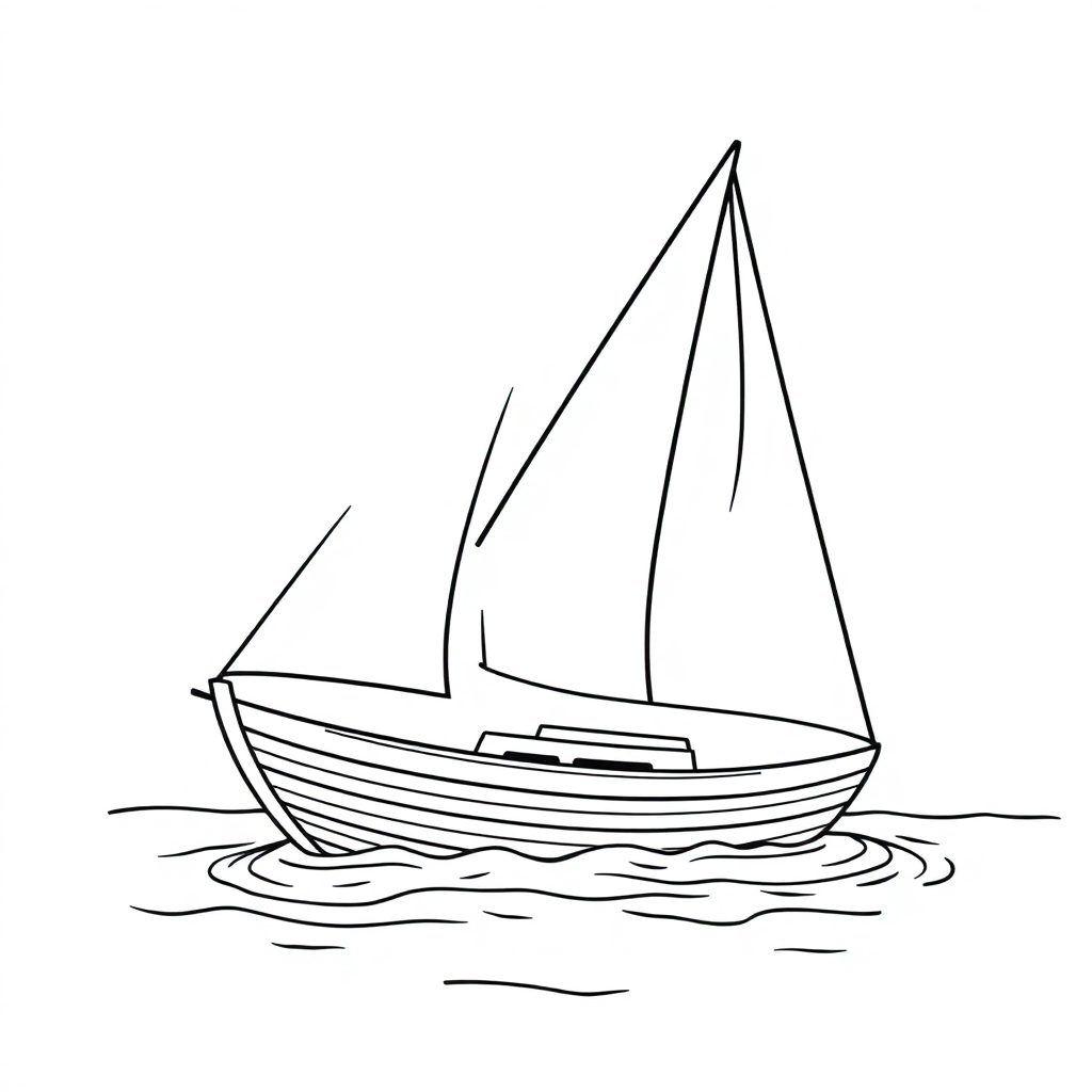 Graceful Sailboat On Water Coloring Page