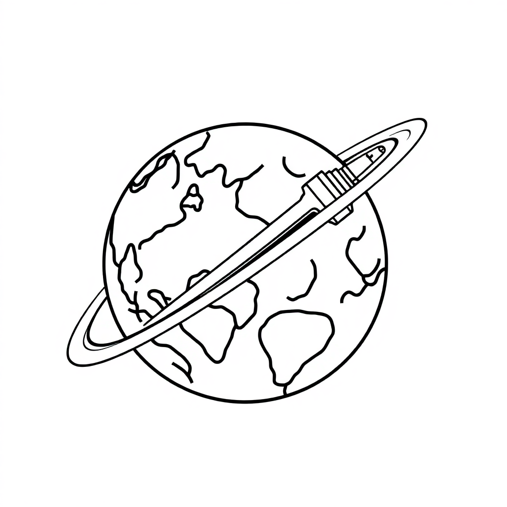 Graceful Satellite Orbiting Earth Coloring Page