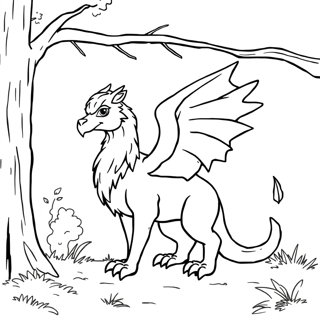 Griffin Creature In Forest Coloring Page