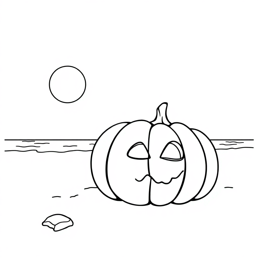 Halloween Pumpkin On Beach Coloring Page