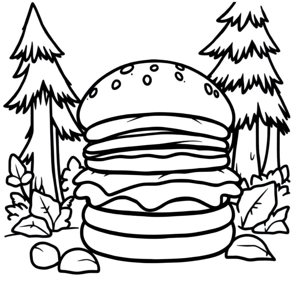 Hamburger In Forest Coloring Page