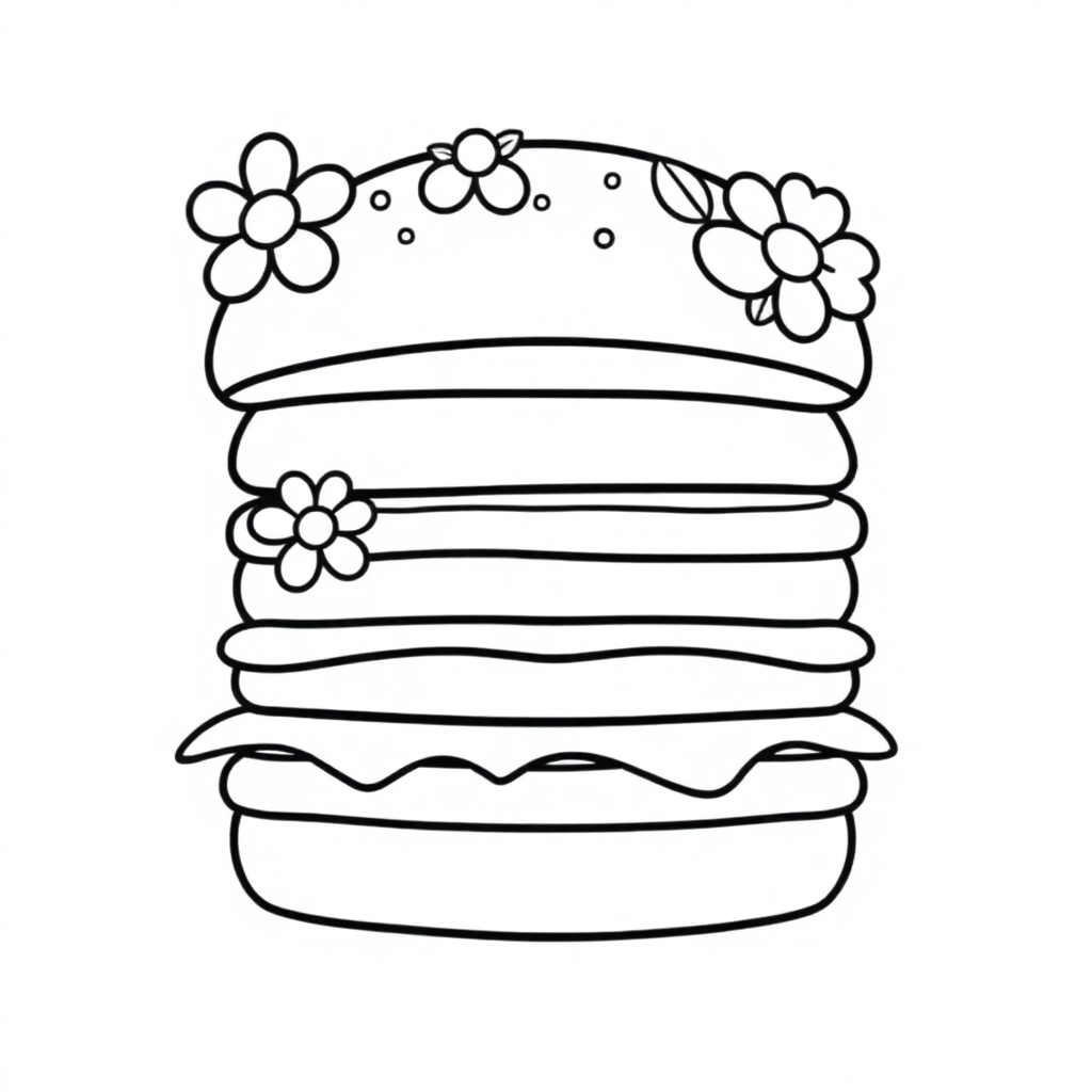 Hamburger With Flowers Coloring Page