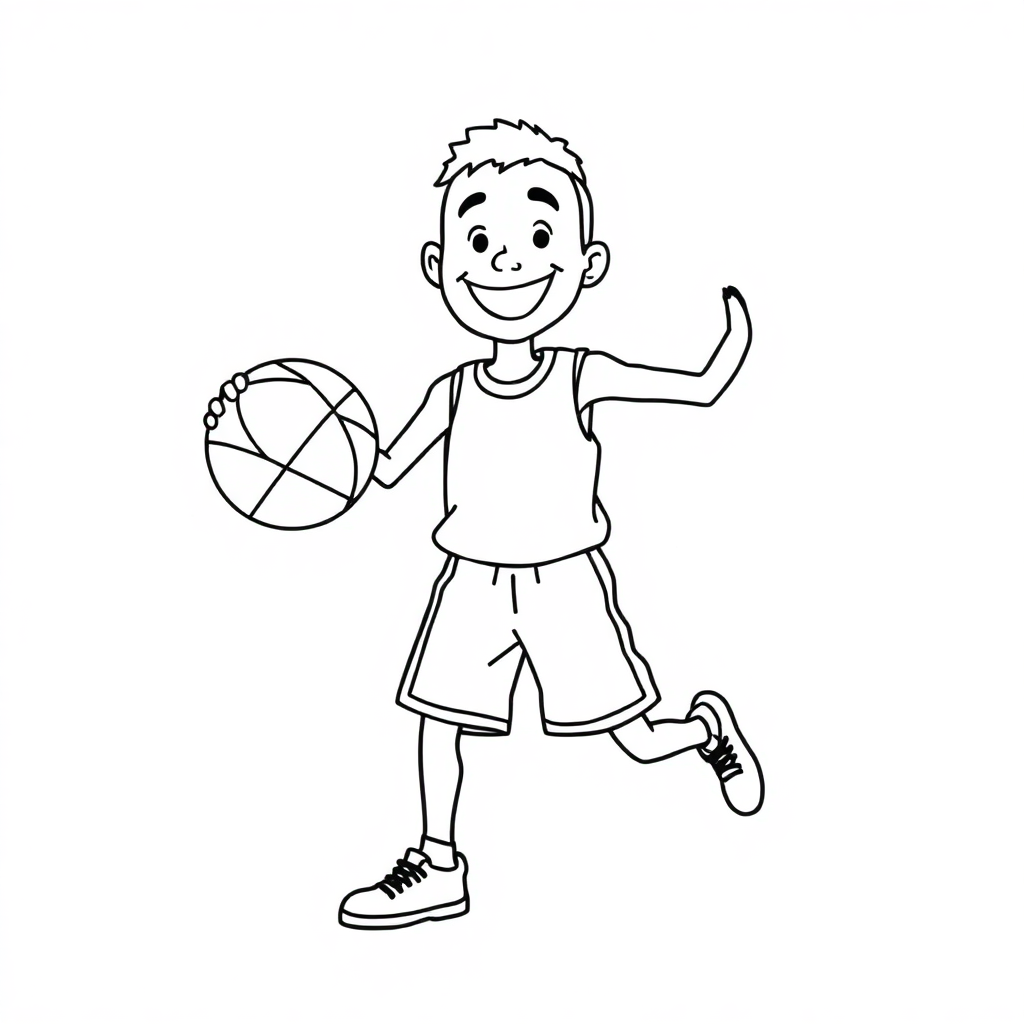 Happy Basketball Player Coloring Page