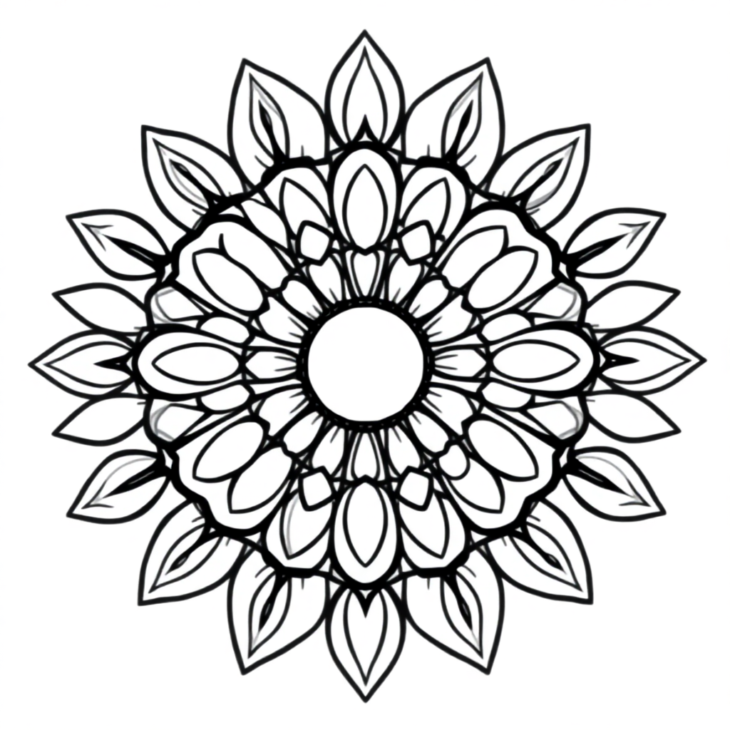 Happy Circular Mandala With Petals Coloring Page