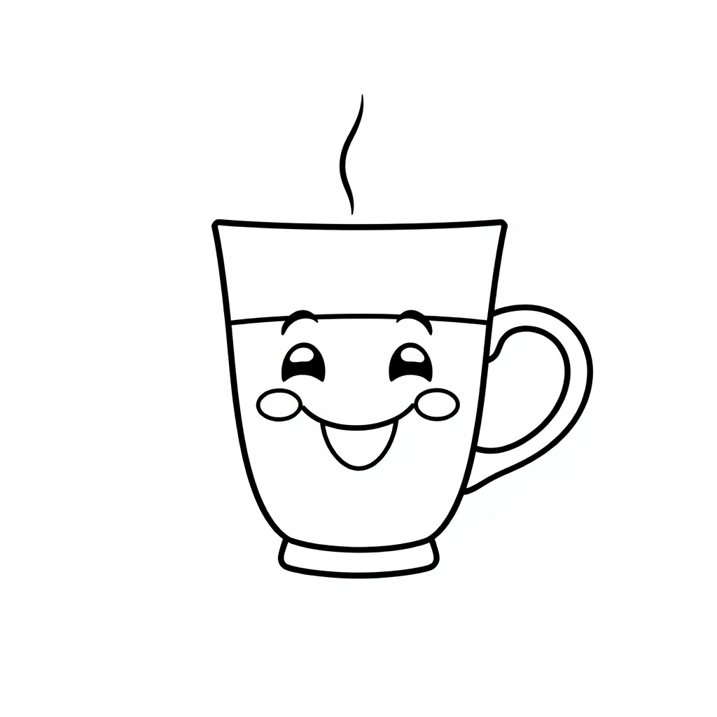 Happy Coffee Cup Coloring Page