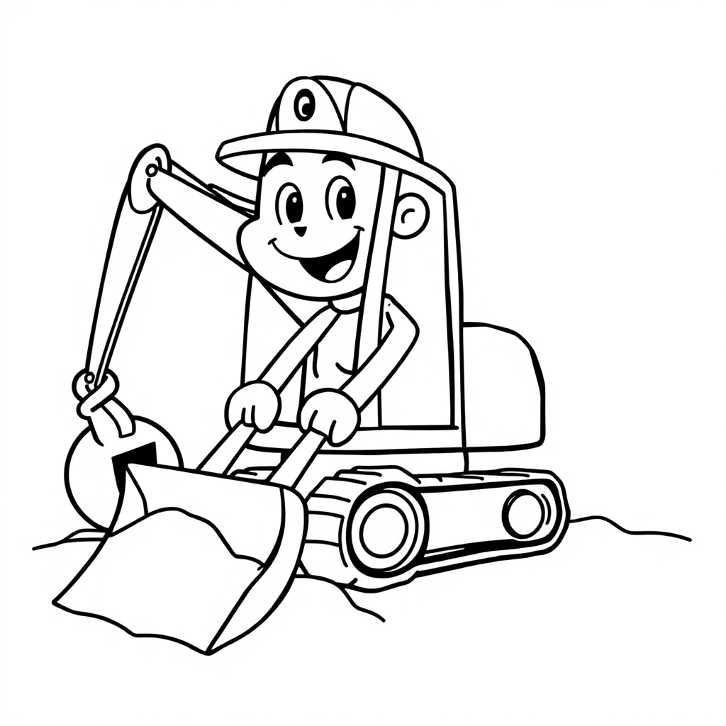 Happy Excavator Digging Coloring Page