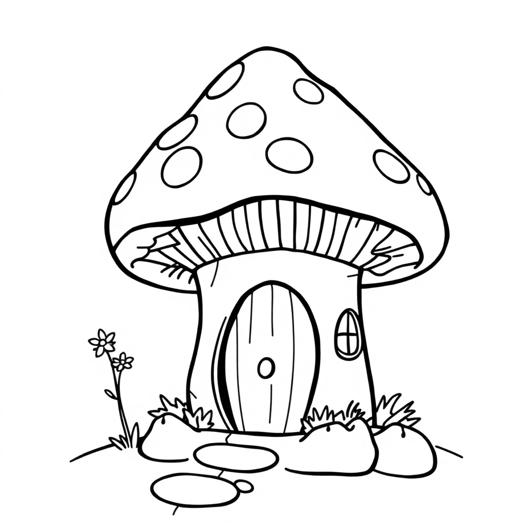 Happy Fairy Mushroom House Coloring Page
