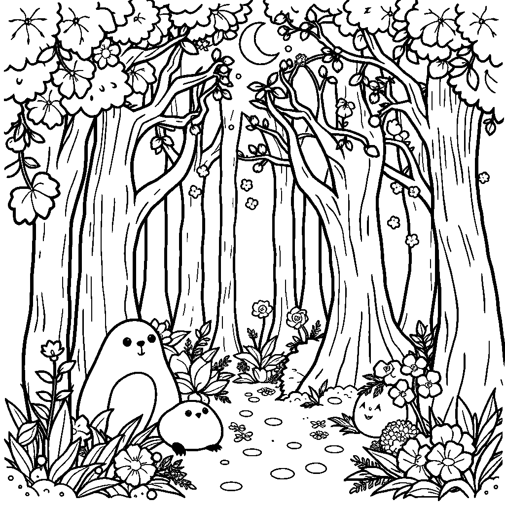 Happy Magical Forest Coloring Page