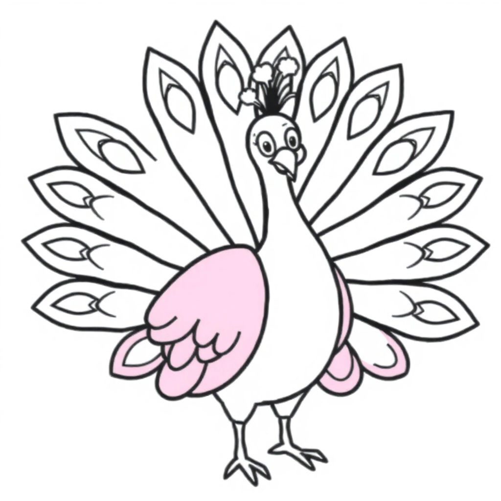 Happy Peacock With Feathers Spread Coloring Page