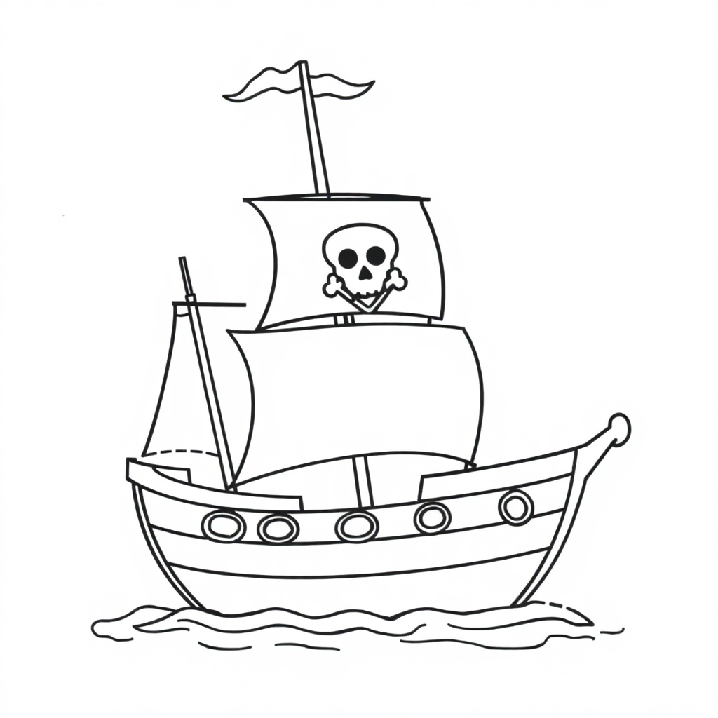 Happy Pirate Ship Coloring Page