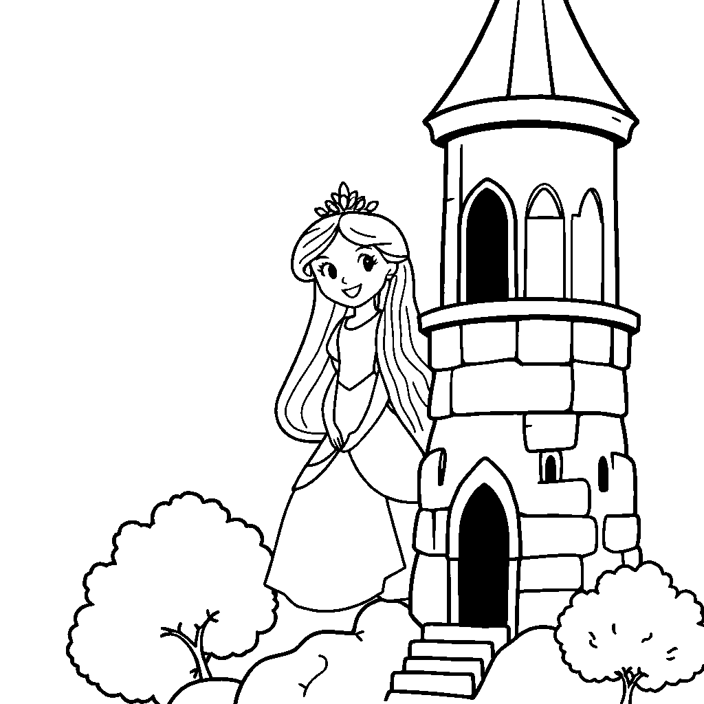 Happy Princess In Tower Coloring Page