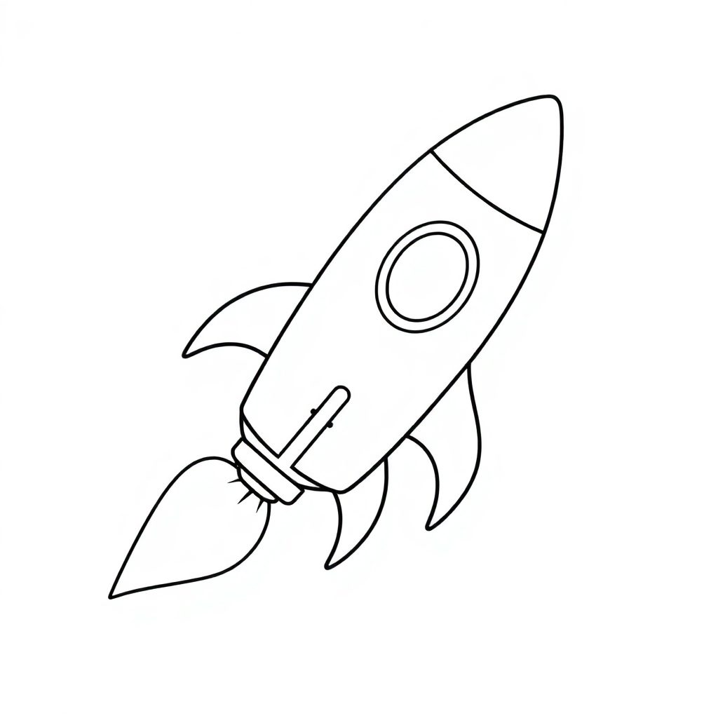 Happy Rocket Ship Flying Coloring Page