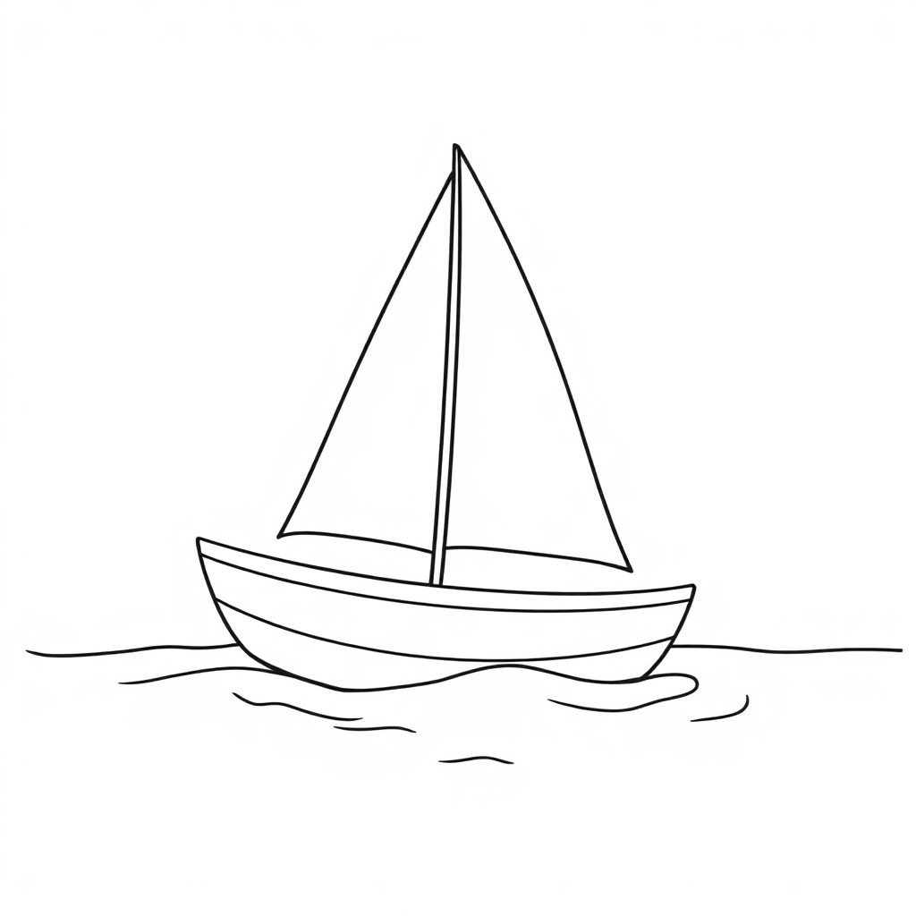 Happy Sailboat On Water Coloring Page