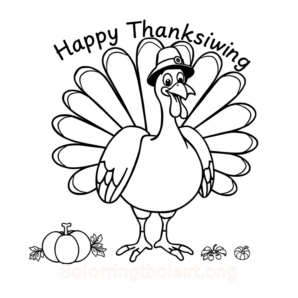 Happy Thanksgiving Turkey Coloring Page
