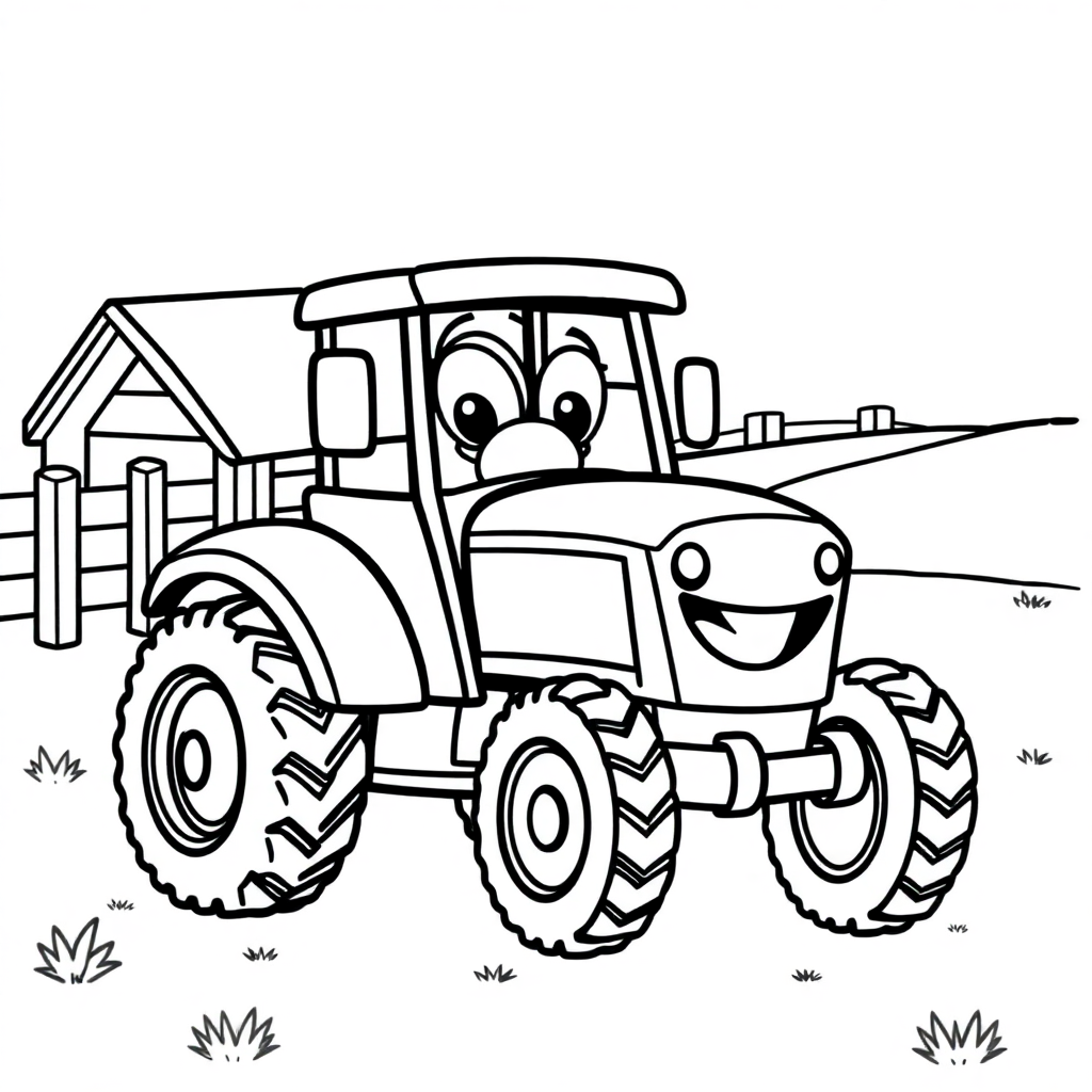 Happy Tractor On Farm Coloring Page
