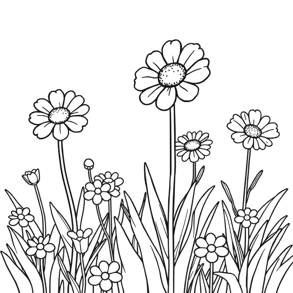 Happy Wildflower Field Coloring Page