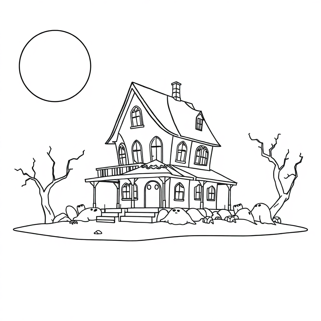 Haunted House On Beach Coloring Page