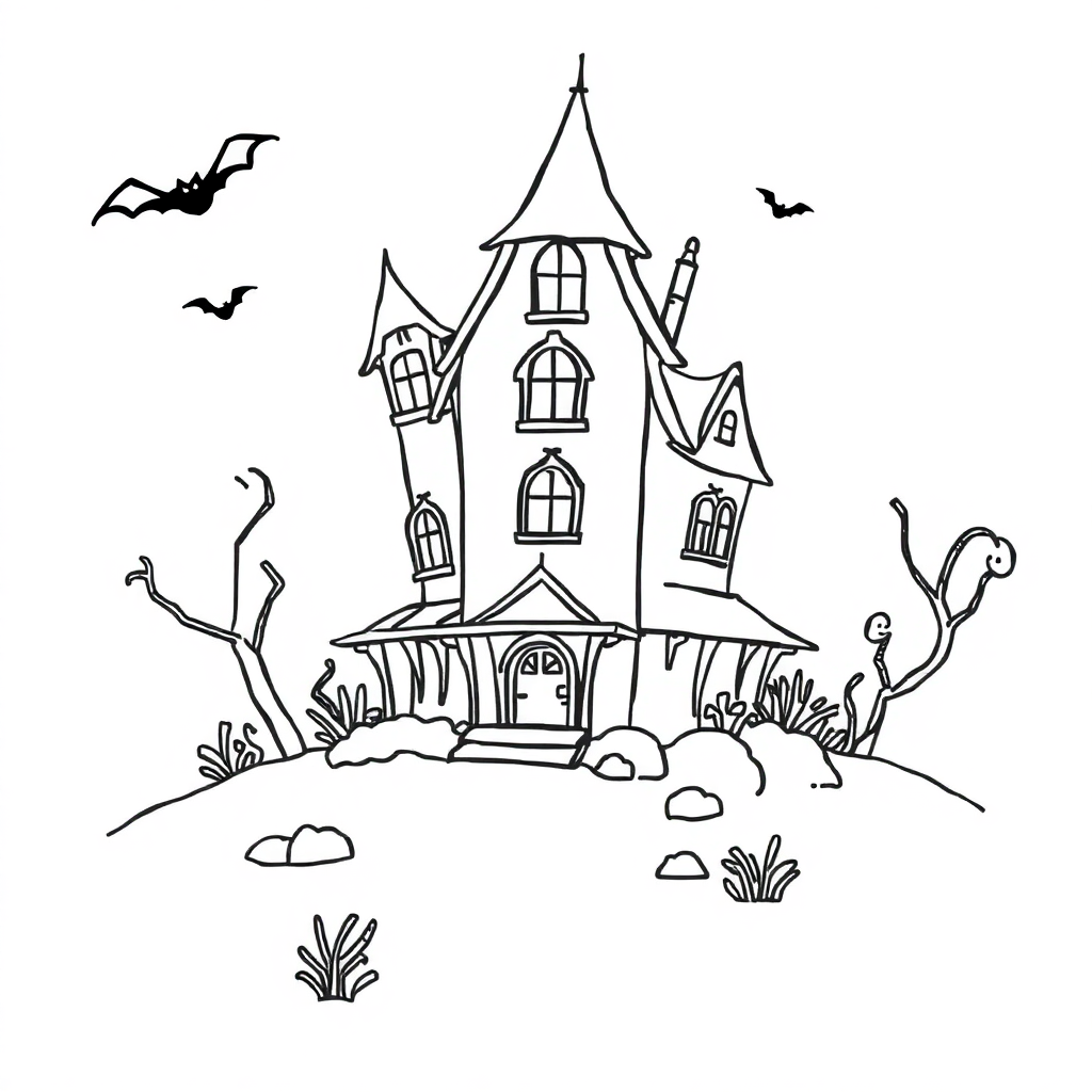 Haunted House Underwater Coloring Page