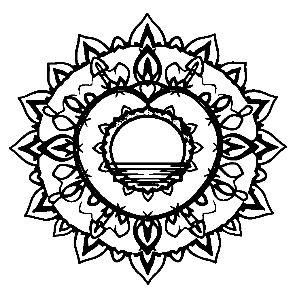 Heart Shaped Mandala At Sunset Coloring Page