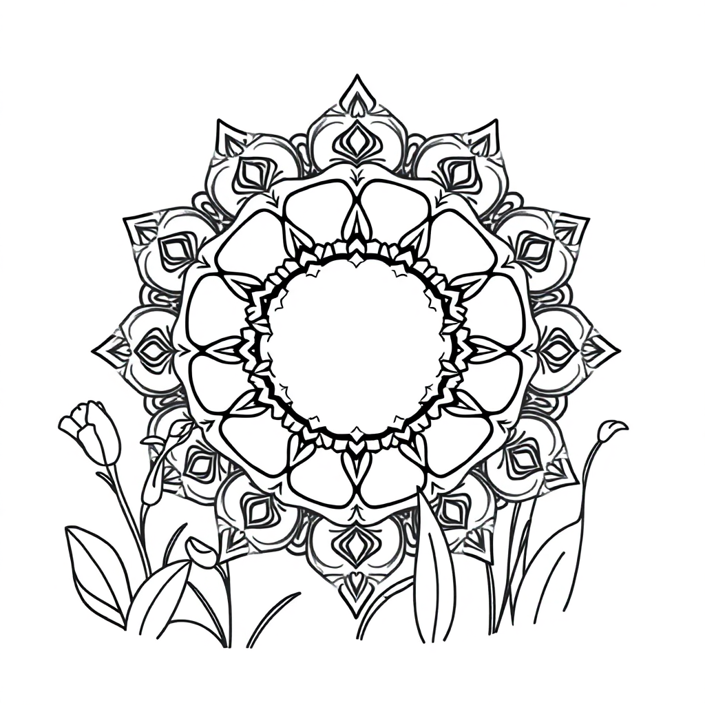 Heart Shaped Mandala In Garden Coloring Page
