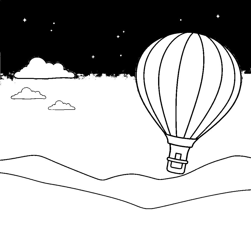 Hot Air Balloon At Night Coloring Page